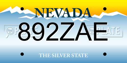 892ZAE Nevada License Plate