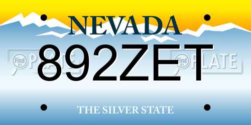 892ZET Nevada License Plate