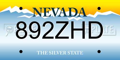 892ZHD Nevada License Plate