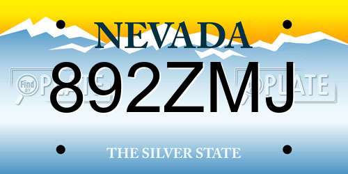 892ZMJ Nevada License Plate