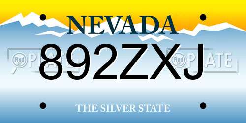 892ZXJ Nevada License Plate