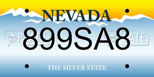 899SA8 Nevada License Plate