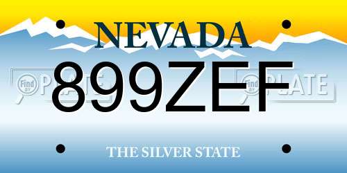 899ZEF Nevada License Plate