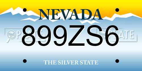 899ZS6 Nevada License Plate