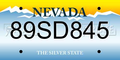 89SD845 Nevada License Plate