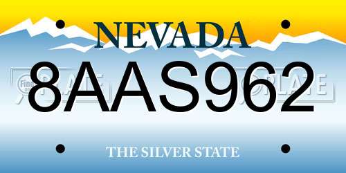 8AAS962 Nevada License Plate
