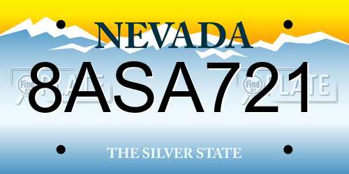 8ASA721 Nevada License Plate