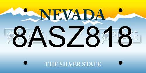 8ASZ818 Nevada License Plate