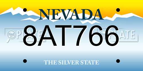 8AT766 Nevada License Plate