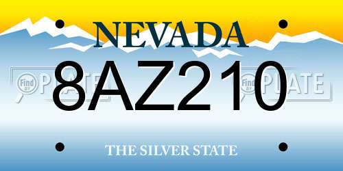 8AZ210 Nevada License Plate