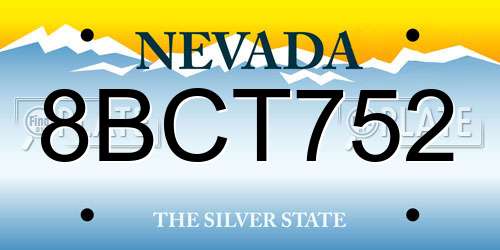 8BCT752 Nevada License Plate
