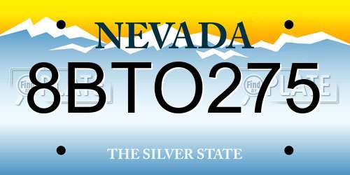 8BTO275 Nevada License Plate