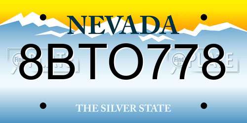 8BTO778 Nevada License Plate