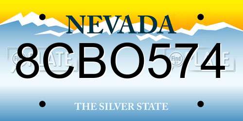8CBO574 Nevada License Plate