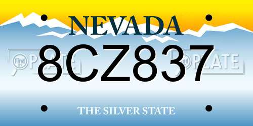 8CZ837 Nevada License Plate