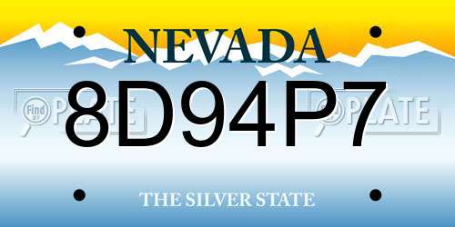 8D94P7 Nevada License Plate