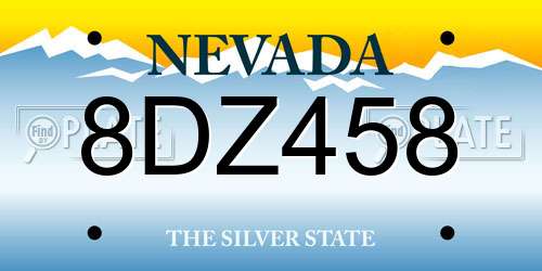 8DZ458 Nevada License Plate