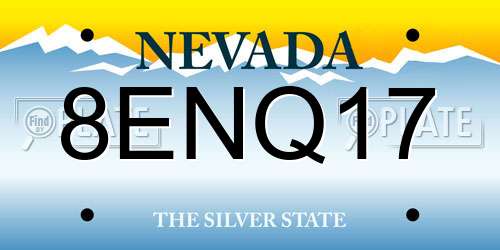 8ENQ17 Nevada License Plate