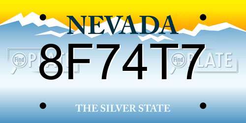 8F74T7 Nevada License Plate