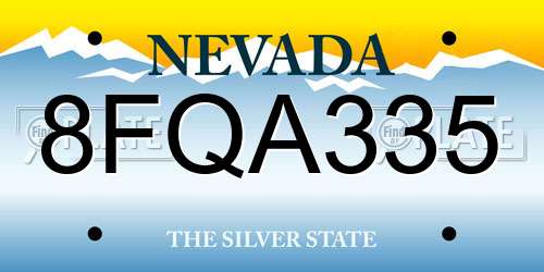 8FQA335 Nevada License Plate
