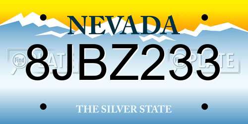 8JBZ233 Nevada License Plate