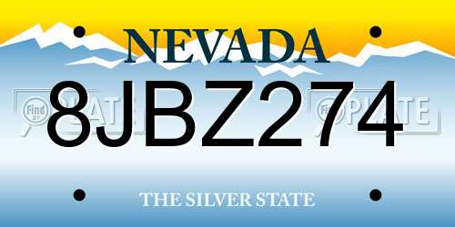 8JBZ274 Nevada License Plate