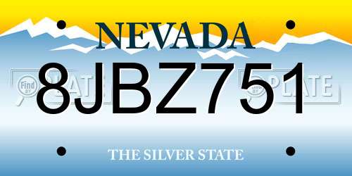 8JBZ751 Nevada License Plate