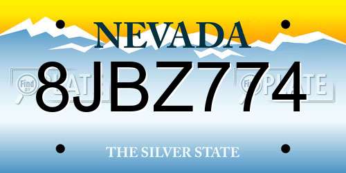 8JBZ774 Nevada License Plate