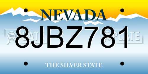 8JBZ781 Nevada License Plate
