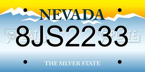 8JS2233 Nevada License Plate