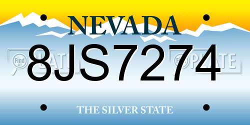 8JS7274 Nevada License Plate