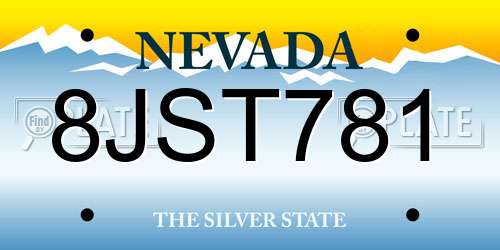 8JST781 Nevada License Plate