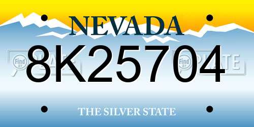 8K25704 Nevada License Plate