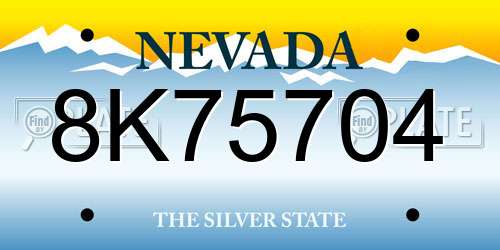 8K75704 Nevada License Plate