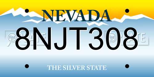 8NJT308 Nevada License Plate