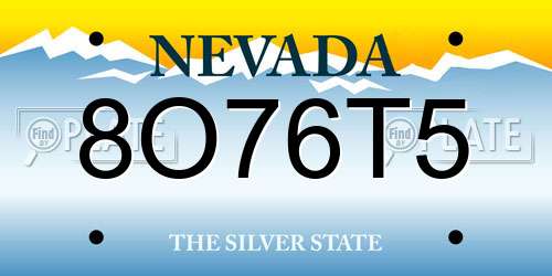 8O76T5 Nevada License Plate