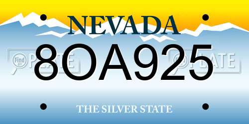 8OA925 Nevada License Plate