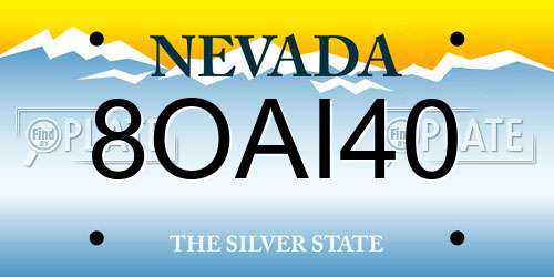 8OAI40 Nevada License Plate