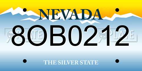 8OB0212 Nevada License Plate
