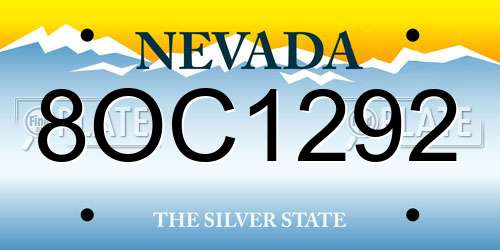 8OC1292 Nevada License Plate