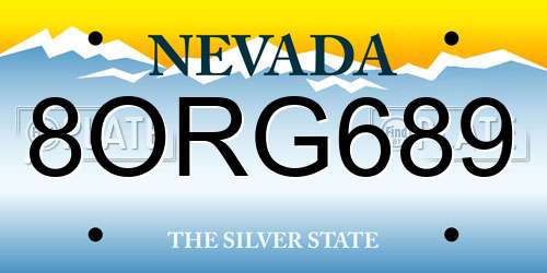 8ORG689 Nevada License Plate