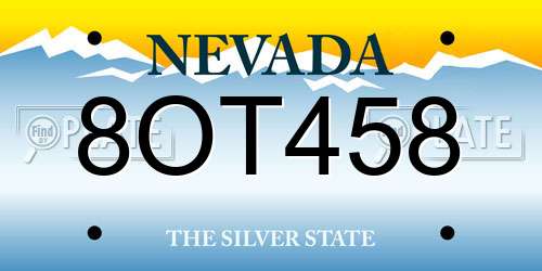 8OT458 Nevada License Plate