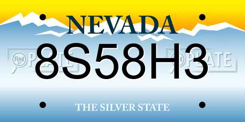 8S58H3 Nevada License Plate