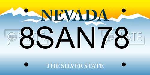 8SAN78 Nevada License Plate
