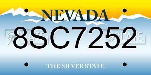 8SC7252 Nevada License Plate