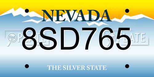 8SD765 Nevada License Plate