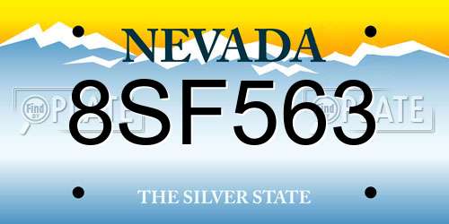 8SF563 Nevada License Plate