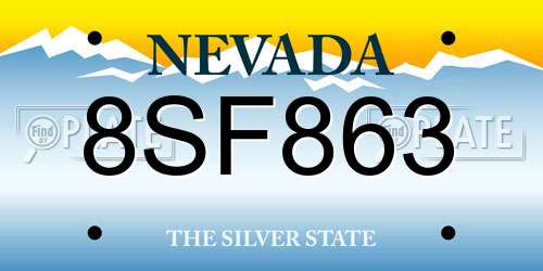8SF863 Nevada License Plate