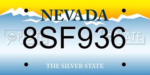 8SF936 Nevada License Plate