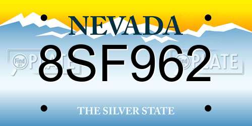 8SF962 Nevada License Plate